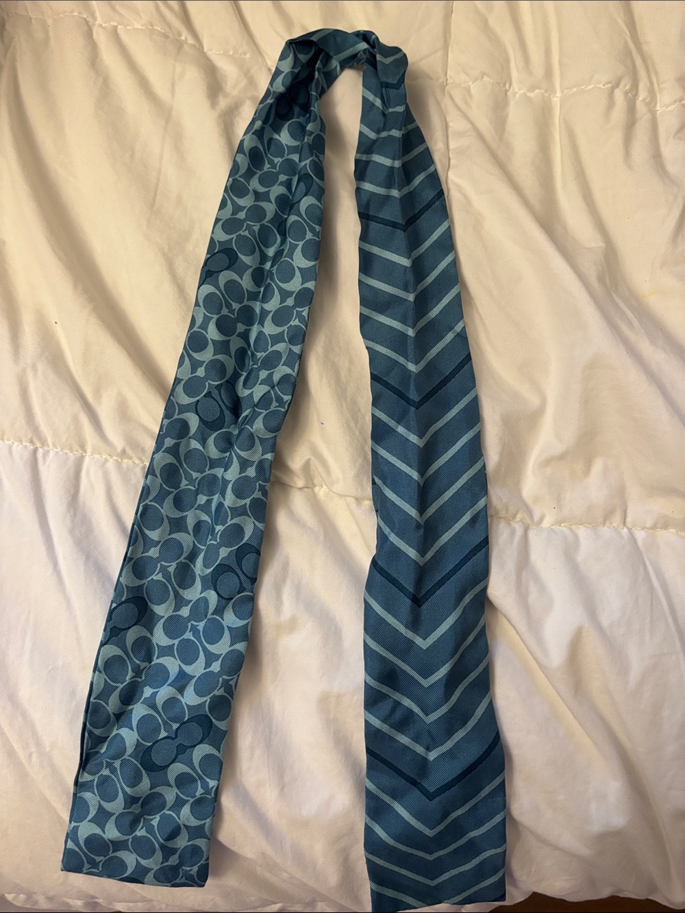 Coach Blue Chevron Pattern Silk Scarf